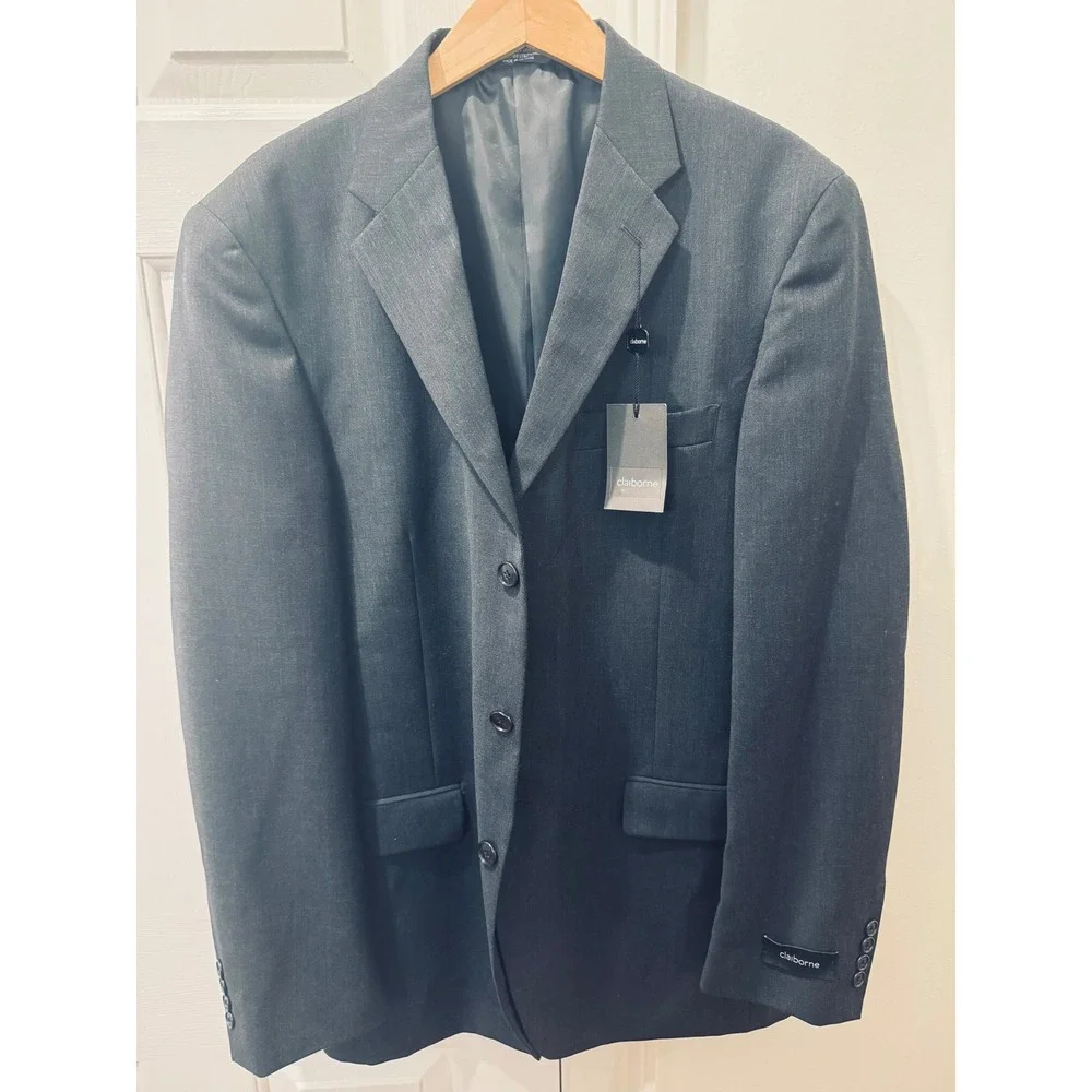 Claiborne Men's NWT Charcoal Gray Wool Blend‎ Suit Jacket Blazer 42L